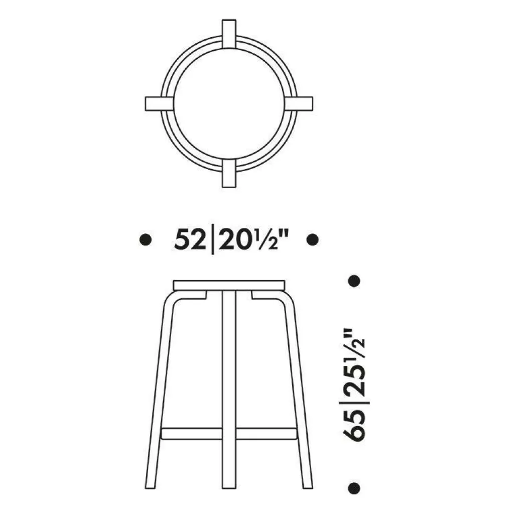 Artek 64 Barhocker Gestell klar lackiert 65cm| Barhocker