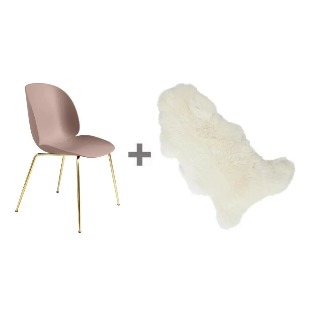 Gubi Aktionsset Beetle Dining Chair Stuhl Gestell Messing + Fell| Stühle