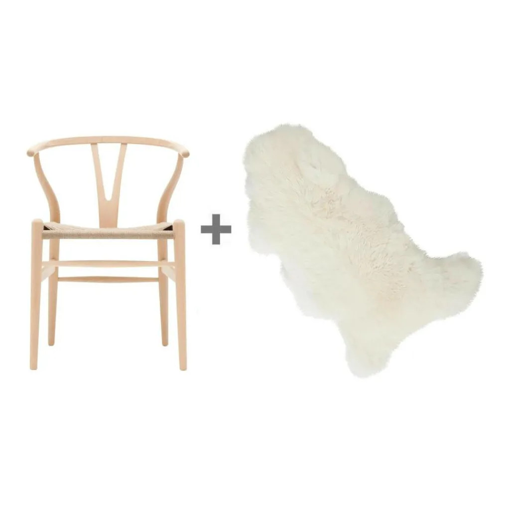 Carl Hansen Aktionsset CH24 Wishbone Chair mit Fell| Stühle