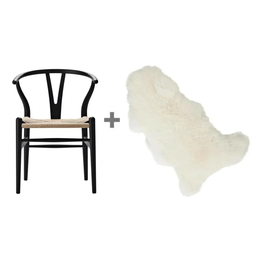 Carl Hansen Aktionsset CH24 Wishbone Chair mit Fell| Stühle
