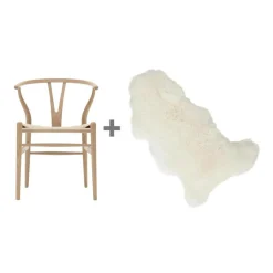 Carl Hansen Aktionsset CH24 Wishbone Chair mit Fell| Stühle