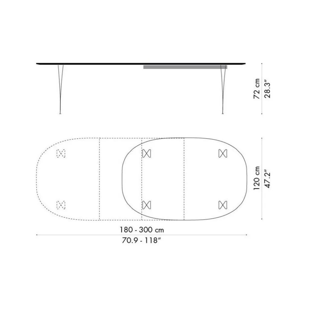 Esstische^Fritz Hansen B619 Super-elliptischer Tisch Furnier ausziehbar