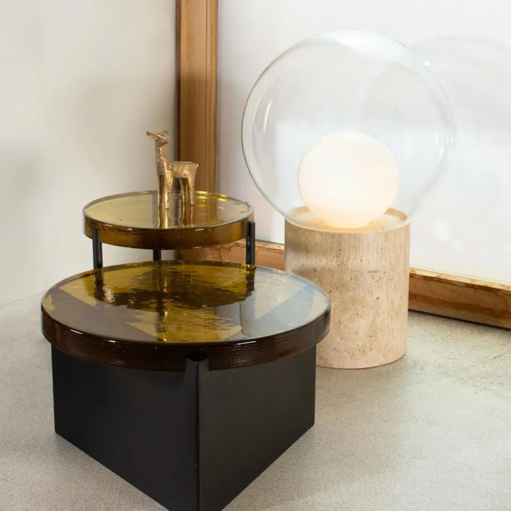 pulpo Boule High Bodenleuchte Sockel Travertin| Bodenleuchten