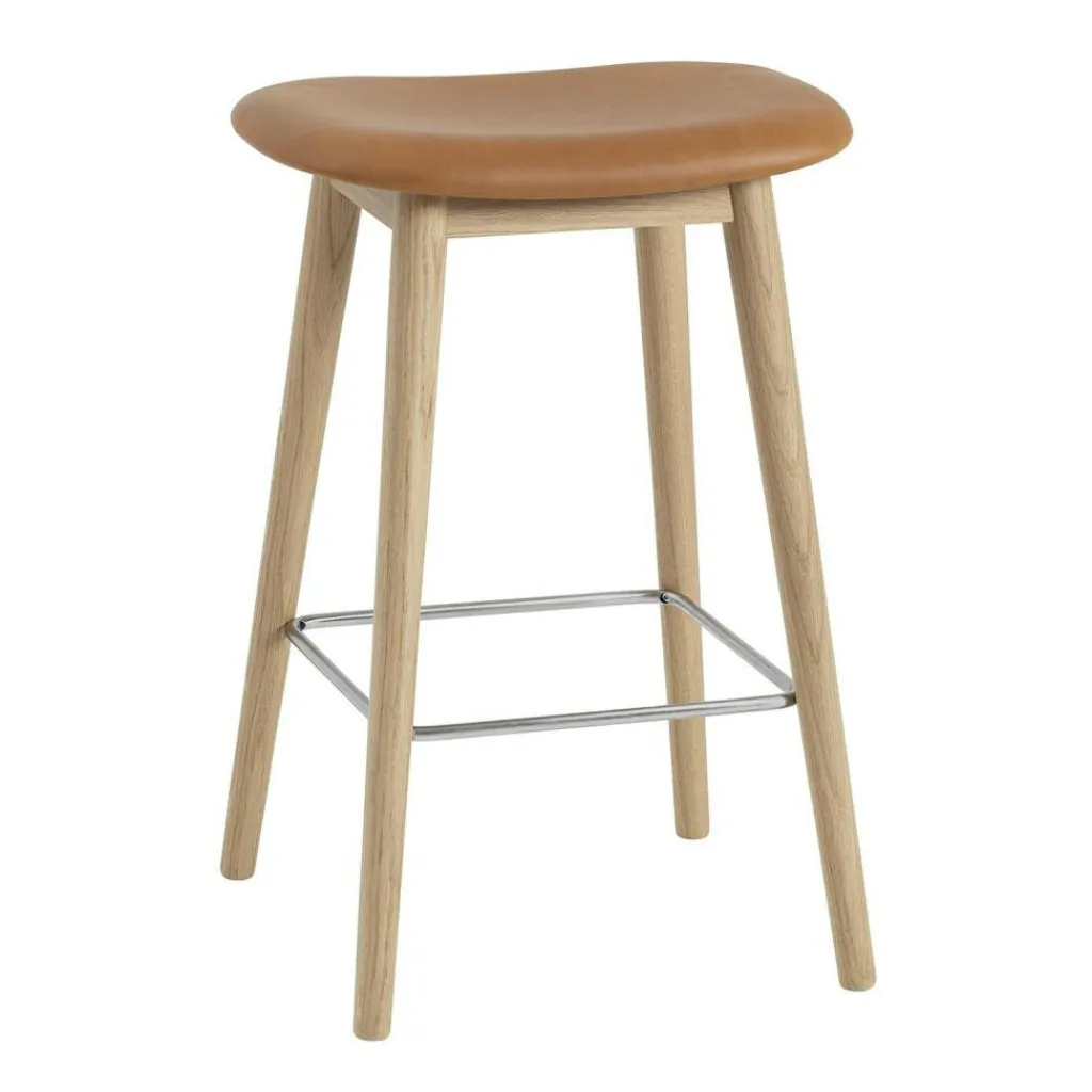 Barhocker^Muuto Fiber Barhocker mit Holzgestell 65cm Leder