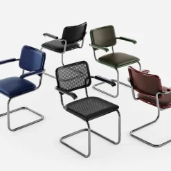 Stühle^Thonet JS. a personal Interpretation by Jil Sander S 64 P Serious Freischwinger Armlehnstuhl