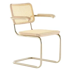 Thonet JS. a personal Interpretation by Jil Sander S 64 V Nordic Freischwinger Armlehnstuhl mit Rohrgeflecht| Stühle