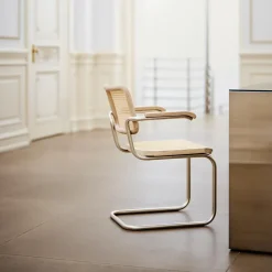 Thonet JS. a personal Interpretation by Jil Sander S 64 V Nordic Freischwinger Armlehnstuhl mit Rohrgeflecht| Stühle