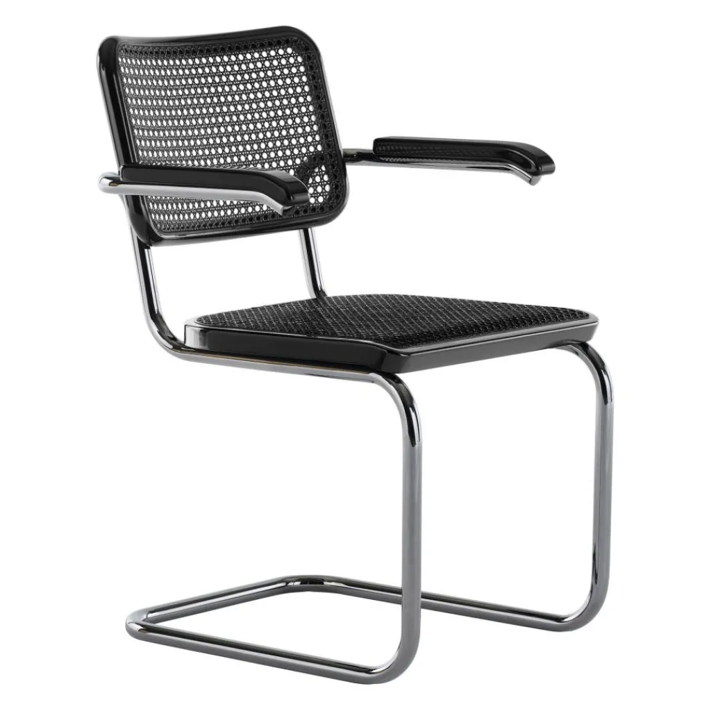 Stühle^Thonet JS. a personal Interpretation by Jil Sander S 64 V Serious Freischwinger Armlehnstuhl mit Rohrgeflecht