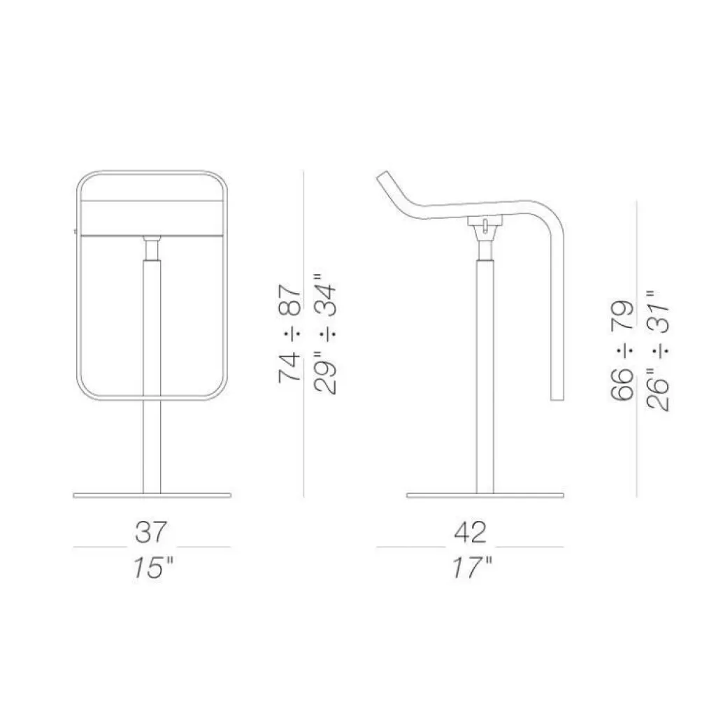 Lapalma LEM S80 Barhocker Sitzfläche Leder 66-79cm| Barhocker