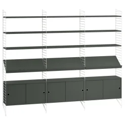 String Regal mit 3 Schrankelementen und Zeitschriftenablagen 242x200x30cm| Regale