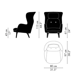 Fritz Hansen Ro™ JH1 Ohrensessel Stoff Füße aus Aluminium| Sessel