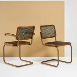 Stühle^Thonet S 32 V Freischwinger Stuhl mit Rohrgeflecht Dark Melange