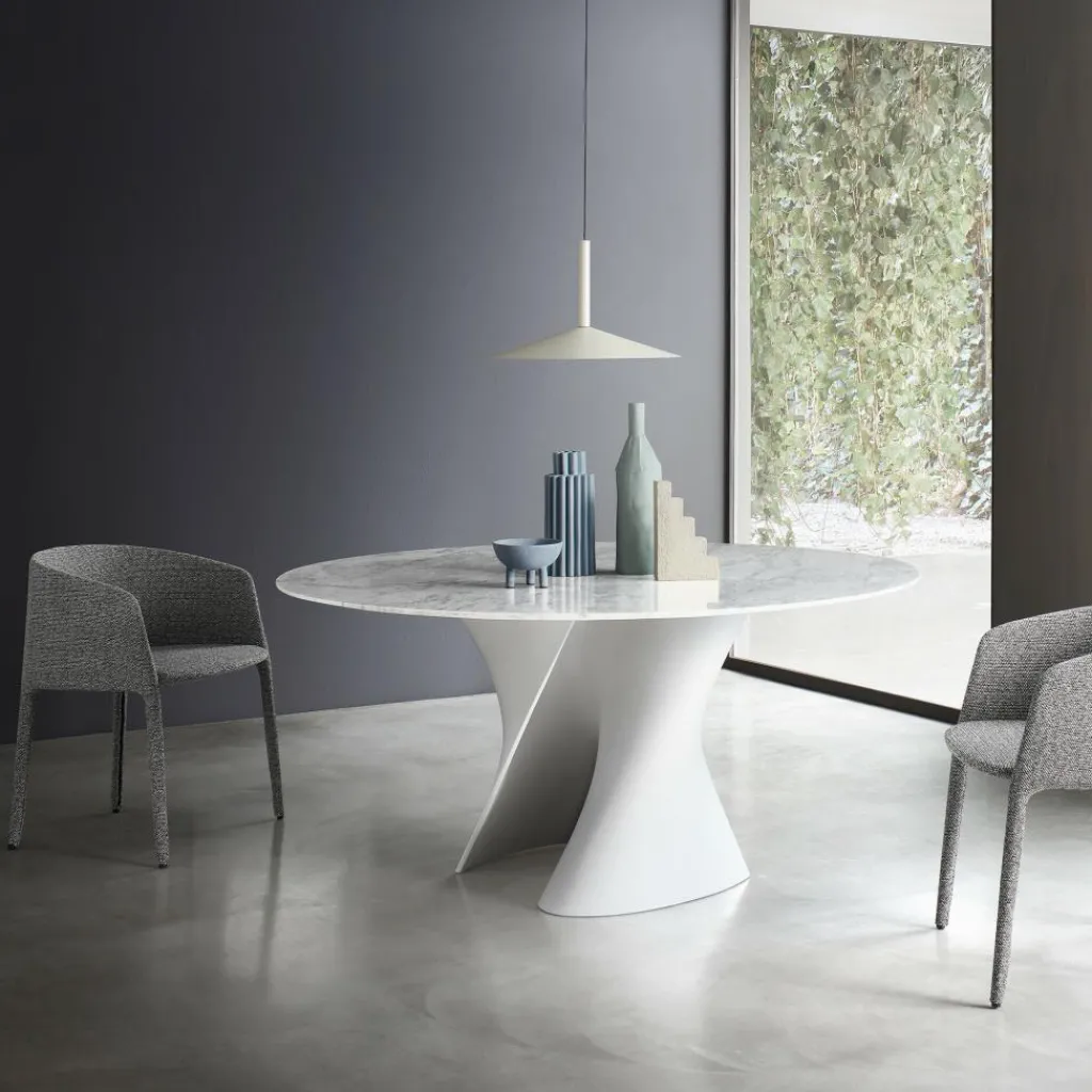 Tische|Esstische^MDF Italia S Table Esstisch Gestell weiß Ø156cm Marmor