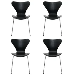 Fritz Hansen Serie 7™ Stuhl gefärbte Esche Gestell Verchromt 4er Set| Stühle
